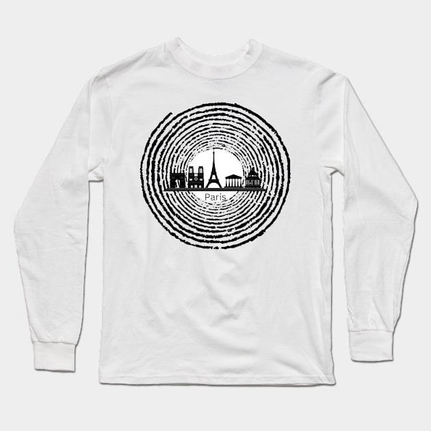 Spiralling Parisian Dreams: Skyline Serenade Long Sleeve T-Shirt by PrintDesignStudios